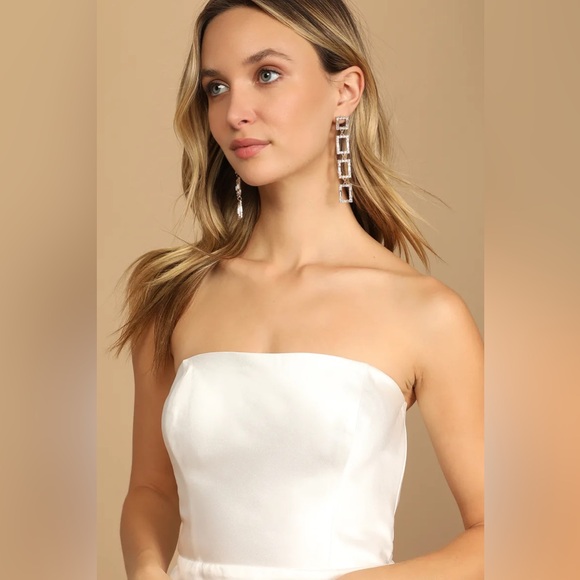 Soiree Hour White Satin Strapless Bow Mini Dress- Bridal - Picture 4 of 11